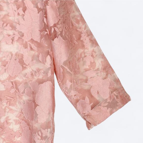 Pale Pink Sheer Floral Mother of Pearl‎ Shell Button Blouse Women's M 3/4 Sleeve - Picture 4 of 7